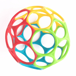 Bright Starts, Oball Classic, flexibler und leicht zu handhabender Ball, sensorisches Aktivitätsspielzeug für Kinder aller Altersstufen, mehrfarbig Blau, Rot, Grün, Gelb