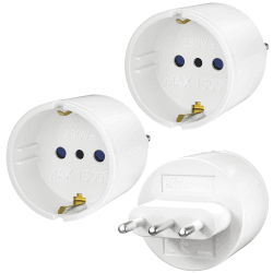 Reiseadapter, 3er Pack DE auf IT Reisestecker Adapter 2 Pin Europa auf 3 Pin Italien Stecker Typ L Schuko Adapter EU auf Italien Chile, Weiß 3 Stück A - Weiß