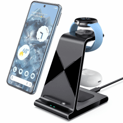 Induktive Ladestation für Google Pixel Watch 3/2, Wireless Charger 3 in 1 Kabellose Ladestation für Google Pixel 9 Pro/9 Pro XL/9/8a/8 Pro/8/Pixel 7/7a/7 Pro/6/6 Pro/5/4/3,Buds Pro/2 (No Adapter)