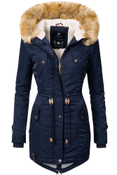 Navahoo Damen Wintermantel Warmer Parka lang mit Kapuze La Viva XS-3XL XXL Blau