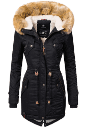 Navahoo Damen Wintermantel Warmer Parka lang mit Kapuze La Viva XS-3XL 3XL Schwarz