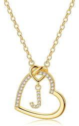 LIHELEI Damen Halskette Herz Buchstabe 925 Silber Kette Damen Personalisiere Kette, Geburtstags und Weihnachten Geschenk Für Frauen Mädchen Mama Freundin - A-Z J-Gold