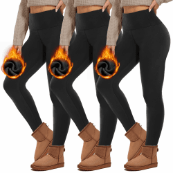 HIPOWER 3er Pack Thermo Leggings Damen Gefüttert Winter High Waist Fleece Warme Leggins Blickdicht Schwarz Sportleggins Thermounterwäsche Laufhose Yogapants L-XL B-schwarz*3