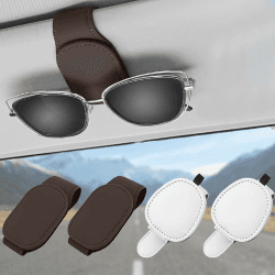 MOERAE 4 Stück Brillenhalter für Auto, Magnetische Lederhalter für Sonnenbrillen, Universal Auto Visier Brillenhalter, Sonnenbrillen Halterung Ticket Clip (Weiß+Braun)