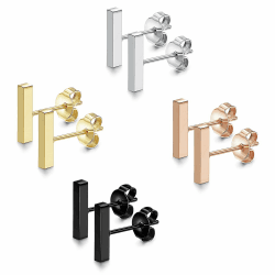 JewelryWe Schmuck 4 Paar 6-12MM Ohrstecker Set Edelstahl Mini Quader Bar Ohrringe Ohr-Piercings für Herren Damen Silber/Gold/Schwarz/Rosegold 4 Paar(10mm)