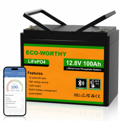 ECO-WORTHY LiFePO4 100Ah Bluetooth, Lithium Batterie 12V 100ah mit BMS Low Temperature Schutz und Max. 15000 Zyklens,1280Wh Autobatterie für Wohnmobil,Boot,Solarpanel