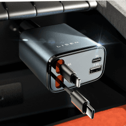 LISEN 69W Einziehbares Zigarettenanzünder USB C Schnellladegerät Ladegerät Auto Retractable ladekabel Auto KFZ Ladegerät 12V USB Adapter Auto zubehör für iPhone 16 15 14 13 Pro Max iPad Samsung Pixel