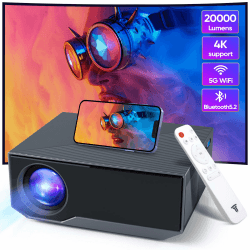 ZDK Mini Beamer 4K Unterstützt,Full HD 1080P Beamer mit Bluetooth und WiFi,20000 Lumen Tragbarer Projektor Heimkino,Kompatibel mit Smartphone/TV Stick/TV Box/HDMI/USB/AV/PS5 (Grau) 20000 Grau