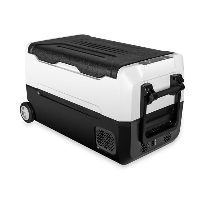 Fullwatt Kompressor Kühlbox 35L mit Rollen, Kühlung bis -20° C, Kühlschrank Elektrisch 12V 24V 220V-240V Anti-Schütteln,Gefrierbox für Camping Auto,LKW, Boot, Reisemobil, Steckdose,Tragbar 35l Schwarz und Weiß
