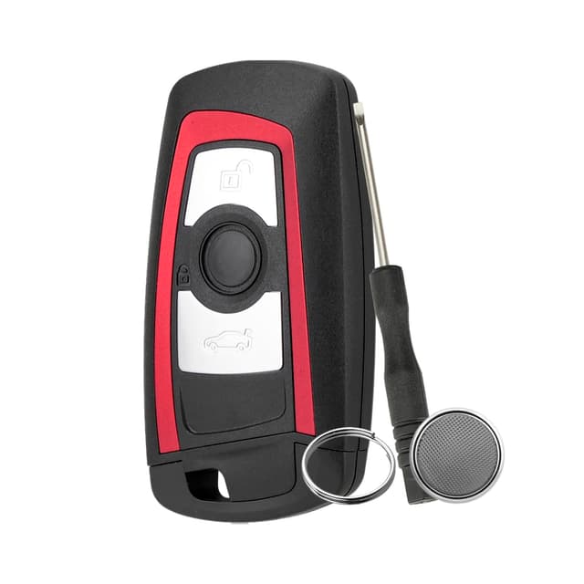 Autoschlüssel mit Fernbedienung 3 Knöpfe für BMW 1 2 3 4 Schlüssel F20 F22 F30 F31 F32 Schlüssel Gehäuse Case mit Schraubendreher und Schlüsselring mit CR2450 Batterie rote Umrandung Rot mit Batterie
