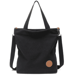 JANSBEN Damen Canvas Handtasche Schultertasche Strandtasche Casual Multifunktionale Umhängetaschen Groß für Arbeit Schule Shopper Lässige täglich (Schwarz)