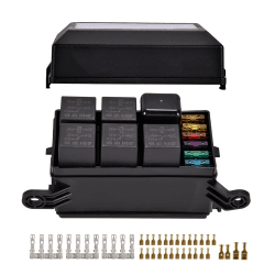 MOTOLIMO 12V-Stecker Relais Box Relaishalter,6-Wege Relais ATC/ATO Sicherungen Halter mit 41pcs Metallic Pins für Auto LKW Yacht Schiff Anhänger Camper Marine Boot