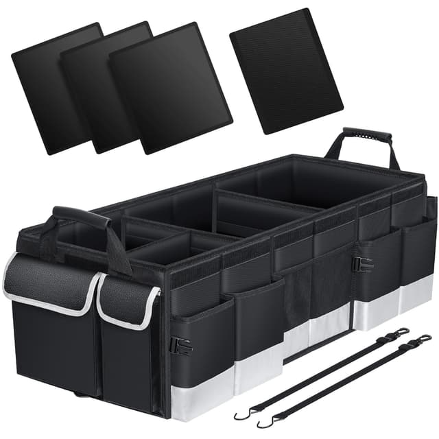 Oasser Kofferraum Organizer faltbar 95L mit integrierter 20L Kühltasche und Deckel Auto Organizer 50kg Tragkraft vielseitig einsetzbar extra groß XXL 92*36*28 cm Schwarz und Grau