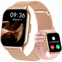 Narcid Smartwatch 2 Zoll mit Telefonfunktion,Fitnesstracker Sprachassistent/Message Reminder,Fitnessuhr Puls-Schlaf-Monitor,Fitnesstracker Schrittzähler für Damen Herren Rosegold + Rosa