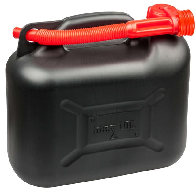 WALSER Benzinkanister 10 Liter, Kraftstoffkanister UN-geprüft mit Sicherheitsverschluss, Kunststoff Kanister, Reservekanister schwarz 16373