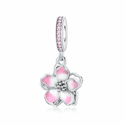 Alstiva Familie Freundschaft Liebe 925 Sterling Silber 5A Zirkonia Charm Anhänger für Armband Charm Bead Pendant für Europäische Armbänder Halsketten Schmuck Geschenk für Damen Frauen Kirschblüte Charm Anhänger in Rosa