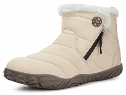 Eagsouni Barfußschuhe Gefüttert Herren Winterschuhe Warm Damen Winterstiefel Wasserdicht Schneestiefel Winter 40 EU Beige