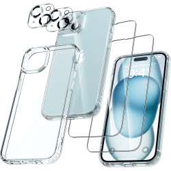 UniqueMe für iPhone 15 Plus Hülle, 5-in-1-Set Handyhülle für iPhone 15 Plus Case Rundumschutz Schutzhülle Cover, 1 Handyhülle & 2 Schutzfolie & 2 Kameraschutz - Transparent iPhone 15 Plus (6.7 Zoll) Transparent