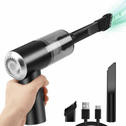 suloea Handstaubsauger Akku Autostaubsauger,Hand Stark Mini Staubsauger Auto Kabellos,USB aufladbar Tragbar Leicht(310g) Handsauger mit LED-Licht für Tisch,Tastatur,PC Schwarz