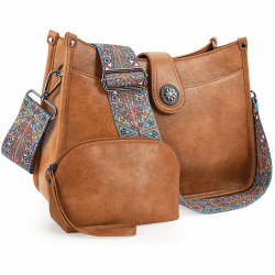 APHISON Umhängetasche Damen Handtasche Mittelgroß Crossbody Bag mit Breiter Gurt Hobo Bag Schultertasche veganem Leder Tasche 2 Schulterriemen Kartenschlitz Reisetasche 203-braun+1