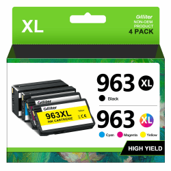 Glliter 963XL Multipack für HP 963 für HP 963XL Multipack Kompatibel mit HP Officejet Pro 9010 Patronen für HP Officejet Pro 9012 9022 9014 9010 9020 (‎‎‎‎‎‎‎Schwarz Cyan Magenta Gelb) 963XL 4er-Pack