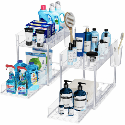 Puricon 2 Set Unter Waschbecken Regal, 2 Etagen Standregal Küche Arbeitsplatte Regal Organizer, Mehrfunktional Küchenregal Gewürzregal Unterschrankregal Spülschrankregal -Clear Clear 2