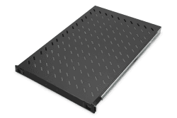 DIGITUS Ausziehbarer Fachboden - 19-Zoll - 1HE - Befestigung Vorne & Hinten - Traglast 65 kg - Für Netzwerkschänke & Serverschränke - Ab 1000 mm Schranktiefe - Schwarz 720 mm Tiefe Schwarz