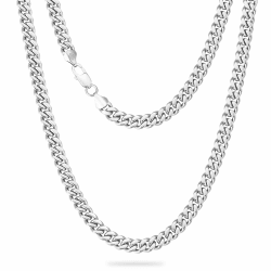 KRKC&CO Männer Halskette, 5/7/8/9/10mm Herren Edelstahl Panzerkette mit Diamantschliff, 14K Vergoldet Cuban Chain Goldkette, Nickelfrei Silberkette, Geburtstag Geschenk, [Länge 46-66cm] 7mm Silbrig 61.0 Zentimeter