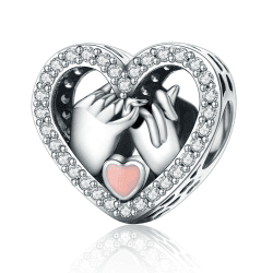 Alstiva Familie Freundschaft Liebe 925 Sterling Silber 5A Zirkonia Charm Anhänger für Armband Charm Bead Pendant für Europäische Armbänder Halsketten Schmuck Geschenk für Damen Frauen Pinky schwören Herz Charm