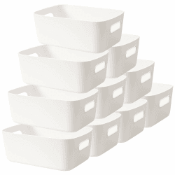 LYLIDIA 10 Stück Aufbewahrungsbox Kunststoff 30 cm Aufbewahrungskorb Groß Weiß Korb Aufbewahrung Plastikbox Körbe Kunststoffbox für Badezimmer Küchenschrank Regal Organizer Boxen Weiß 30 Cm