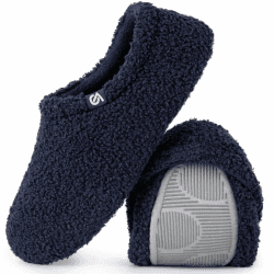VeraCosy Damen Memory Foam Plüsch Hausschuhe Antirutsch Baumwolle Pantoffeln Mit Polar Fleece-Futter 38/39 EU Marineblau