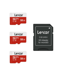 Lexar Micro SD Karte 32GB 3er Pack, Speicherkarte Micro SD mit SD Adapter, Bis zu 100 MB/s Lesegeschwindigkeit, UHS-I, U1, A1, V10, C10, microSDHC Memory Card 32GBx3