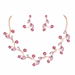 Clearine Damen Schmuckset Strass Kristall Marquise-Schnitt Blatt Anhänger Halskette und Ohrringe Schmuck Set für Hochzeit Braut Party Rosa Gold-Tone