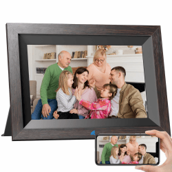KODAK 10,1 Zoll WiFi Digitaler Bilderrahmen, 1280x800 HD IPS Touchscreen Smarter Bilderrahmen WLAN, 32GB Speicher, Automatische Rotation, Wandmontagefähig, Teilen Sie Fotos sofort von überall aus 10 Zoll Dunkelbraun (Schwarzer Rahmen)
