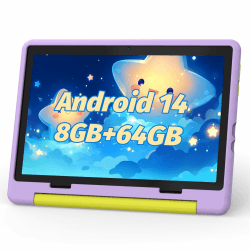 Cheerjoy Kinder Tablet 10 Zoll Android 14 Tablet für Kinder im Alter von 3-12 Jahren, Octa-Core, 8+64GB, Kindersicherung, vorinstalliertes KIDOZ, 5000mAh, 5G WiFi Tablet PC mit stoßfester Hülle-Lila 10 zoll Rosa