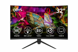 ODYS XP32 PRO 80cm (32") WQHD Curved Gaming Monitor (2.560 x 1.440 Pixel, 400 cd/m², 165 Hz, 1ms Reaktionszeit, AMD Free Sync, NVIDIA G-Sync kompatibel, HDMI, Display Port, 3,5mm Audio) WQHD - 165Hz 32 Zoll