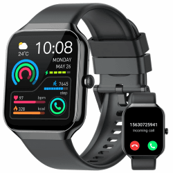 Smartwatch Damen Herren mit Telefonfunktion, 1.96" Fitnessuhr mit Herzfrequenz SpO2 Schlafmonitor Schrittzähler Uhr IP68 Wasserdicht Smart Watch mit 113+Sportmodi, Sportuhr für Android iOS-2024 Neue 1.96 Zoll Schwarz