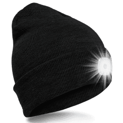 SPGOOD LED Beanie Beleuchtete Mütze mit Licht,Wiederaufladbare USB Winter Warm LED Mütze mit Licht,Lampe Laufmütze für Angeln,Jogger,Camping,Laufen Schwarz