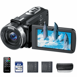 Videokamera 4K 42MP Camcorder 18X Digitalzoom kamera Video recorder, 3,0 Zoll 270° drehbarer Bildschirm Video Camera Vlogging Kamera für Youtube mit 32 GB SD-Karte, Akkus, Fülllicht, Fernbedienung 4K-42MP(32GB SD Card)