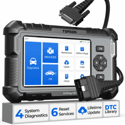 TOPDON OBD2 diagnosegerät Auto AD500, 4 Systemdiagnosen für ABS SRS Motor und Getriebe, 6 Servicefunktionen für Öl, BMS, SAS, DPF, TPMS und Drosselklappe regulieren, kostenlosem Lifetime-Upgrade AD500-6 Reset