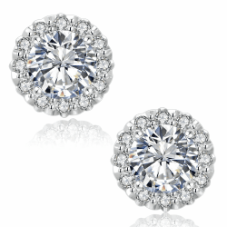 KRKC&CO Moissanite Ohrringe Damen Silber 925, Blume Ohrsteckers Halo, 1,0/2,0 Karat echter runde Moissanit Diamant, VVS1 Reinheit D Farbe, Weißgold vergoldet allergiefrei, Geschenk für Frauen Halo 2 Karat