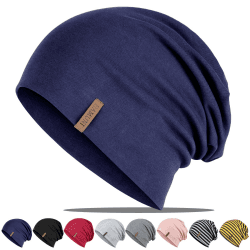 Mütze Damen Herren, Slouch Beanie Mütze, Weich Dünne Mütze aus Baumwolle, Leichte Atmungsaktiv Longbeanie, Jersey Chemo Mütze, Elastisch Laufmütze für Alle Jahreszeiten Einheitsgröße Blau