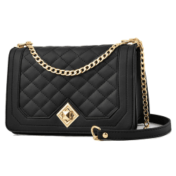 Travistar Damen Umhängetasche Kleine - Kette Schulterriemen Crossbody Bag - Lingge Tasche Schultertasche Abendtasche Citytasche Leder Feste Multifunktionstasche (Schwarz) Schwarze