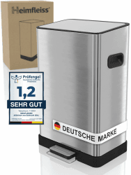 Heimfleiss® Mülleimer 50L Treteimer | Design Edelstahl Rechteckig | Moderner Abfalleimer mit Deckel für Küche | Großer 50 Liter Tretmülleimer geruchsdicht | Anti Geruch Küchenmülleimer Silber 50 Liter