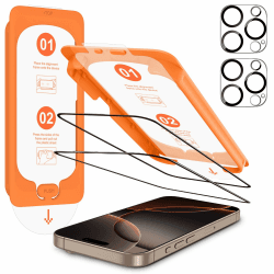 OMOTON für iPhone 16 Pro Max für Panzerglas, Full Screen Auto-Installation, kompatibel mit iPhone 16 Pro Max Kameraschutz, Präzise Ausrichtung, Bläschenfrei, 9H Härte Folie, 2+2 Stück iPhone 16 Pro Max 6,9 Zoll
