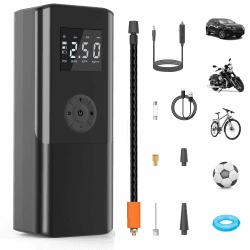 AOKBON Elektrische Luftpumpe 150PSI Luftpumpe mit 12V DC 6000mAh Akku Tragbar Fahrradpumpe mit Digitale Anzeige LED Licht Mini Kompressor Powerbank 4 Modi für Auto Fahrrad Motorrad Ball