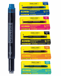 ONLINE 25x kompatible LAMY Patronen bunt, auch für Pelikan, Stabilo etc., Universal Tintenpatronen, Füller Patronen, Vorteilspack Kombi Patrone, mehrfarbige Ersatz-Patronen Füllhalter Bunt 25 Tintenpatronen