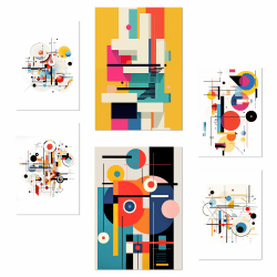 Nacnic 6er-Set Bauhaus Rotblau Gelb Poster mit Designillustrationen zur Dekoration der Wände Ihres Zuhauses. Räume, Büro, Laden und Geschäft Format A3 und A4 Rahmenlos Ungerahmt Bauhaus Rotblau Yelow