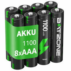 BATZONE wiederaufladbare AAA Akkus 8 Stück, Micro AAA Akku, Typ NI-MH 1100mAh AAA Akkus, geringe Selbstentladung 1.2v AAA Batterien, mit Batterie Schutzbox 8xAAA