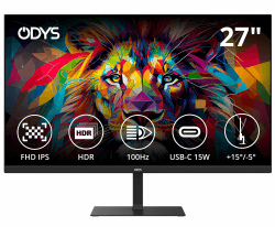 ODYS i27 Monitor - 27-Zoll-Bildschirm im rahmenlosen Design, Full HD, 100 Hz, mit HDR, IPS Panel, FreeSync, HDMI, USB-C, 3,5mm Audio FHD - 100Hz 27 Zoll